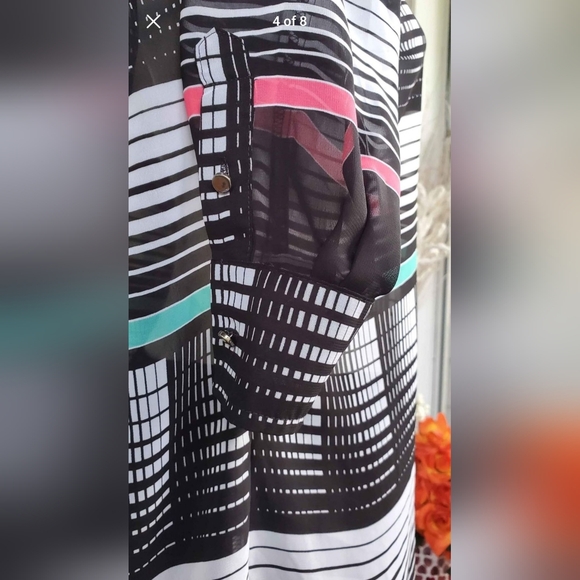 Liz Claiborne Semi-Sheer Button Down Longsleeved Button Cuff Shirt Top Large - Picture 3 of 6